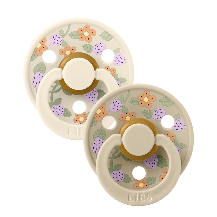 BIBS x Liberty - Colour Strawberries and Cream Latex Size 2 Ivory Mix Round Nipple (2-pack)