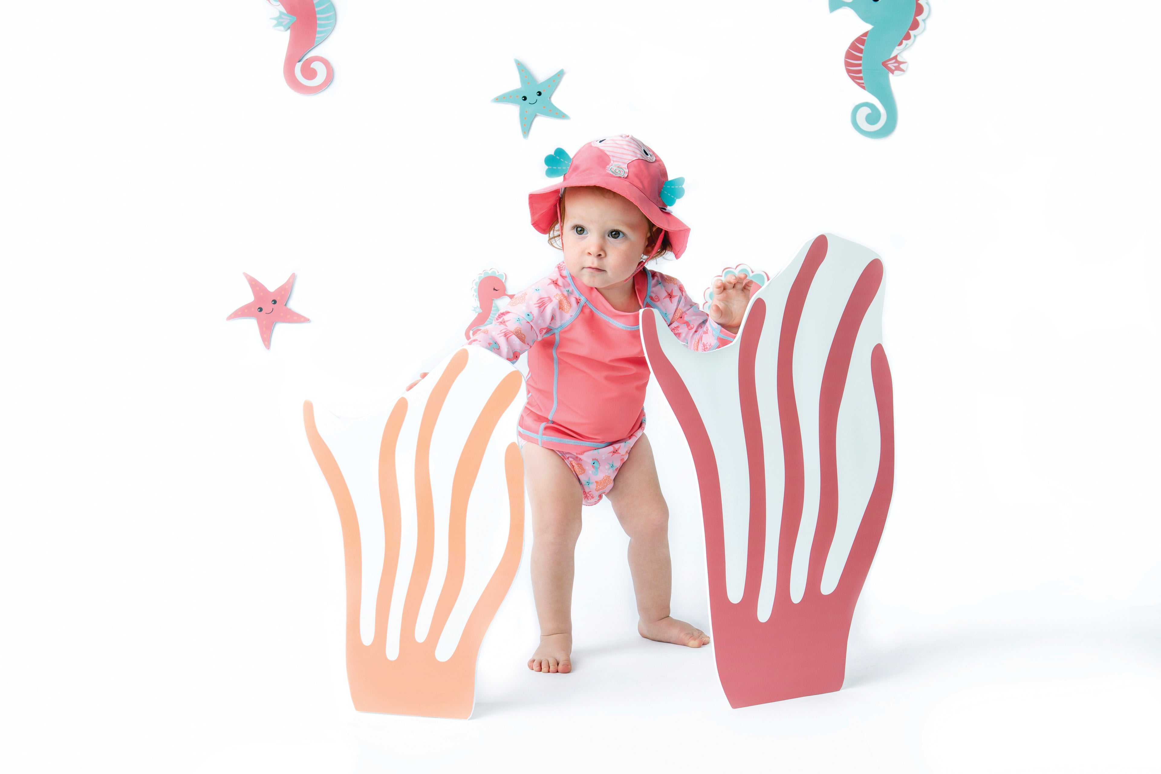 Zoocchini - Baby Swim Set – Rash Guard Top, Swim Diaper & Sun Hat - (12-24M)