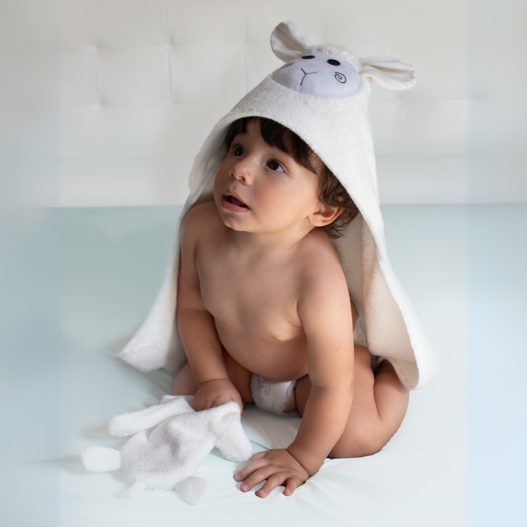 Zoocchini - Baby Hooded Towel - Lucky the Lamb
