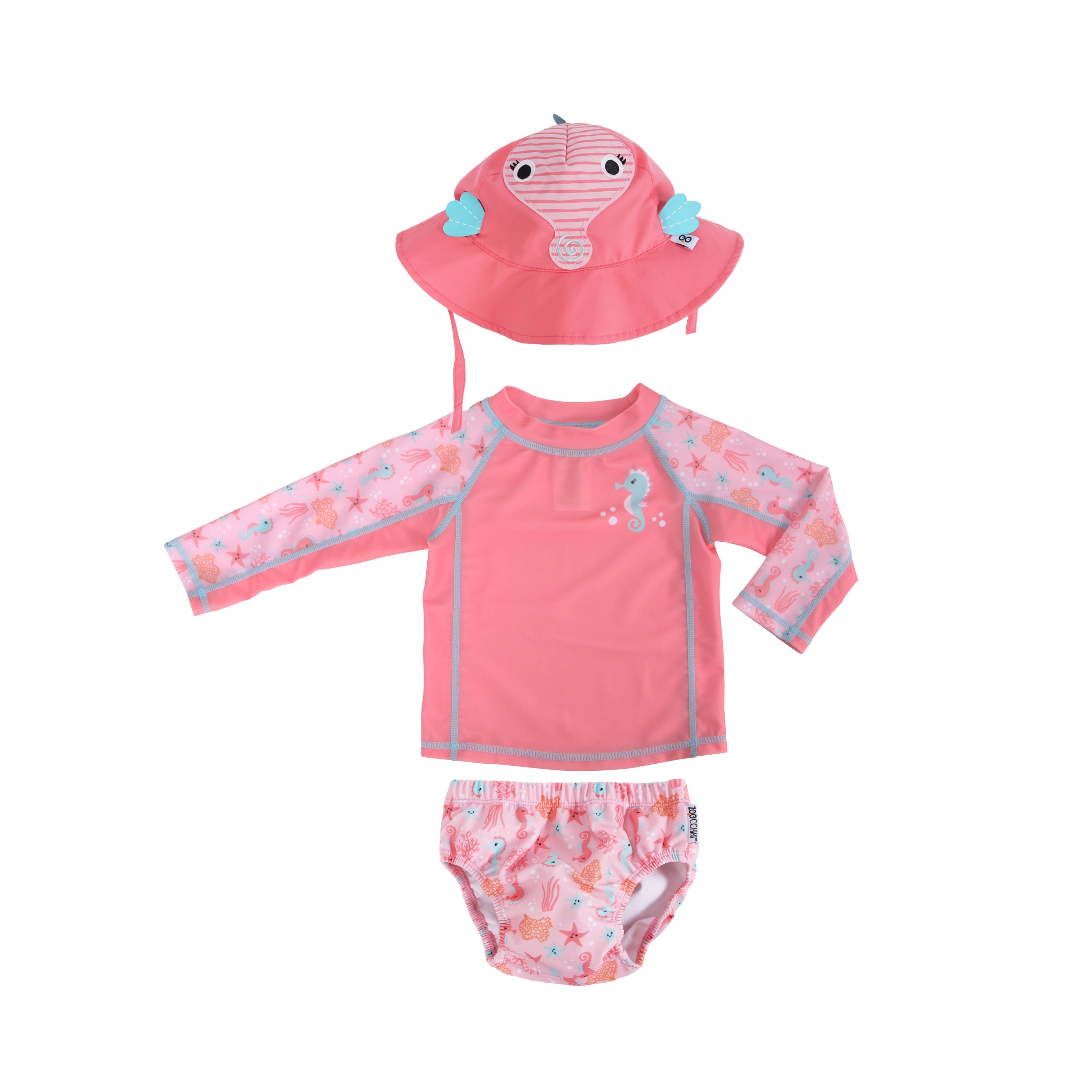 Zoocchini - Baby Swim Set – Rash Guard Top, Swim Diaper & Sun Hat - (12-24M)