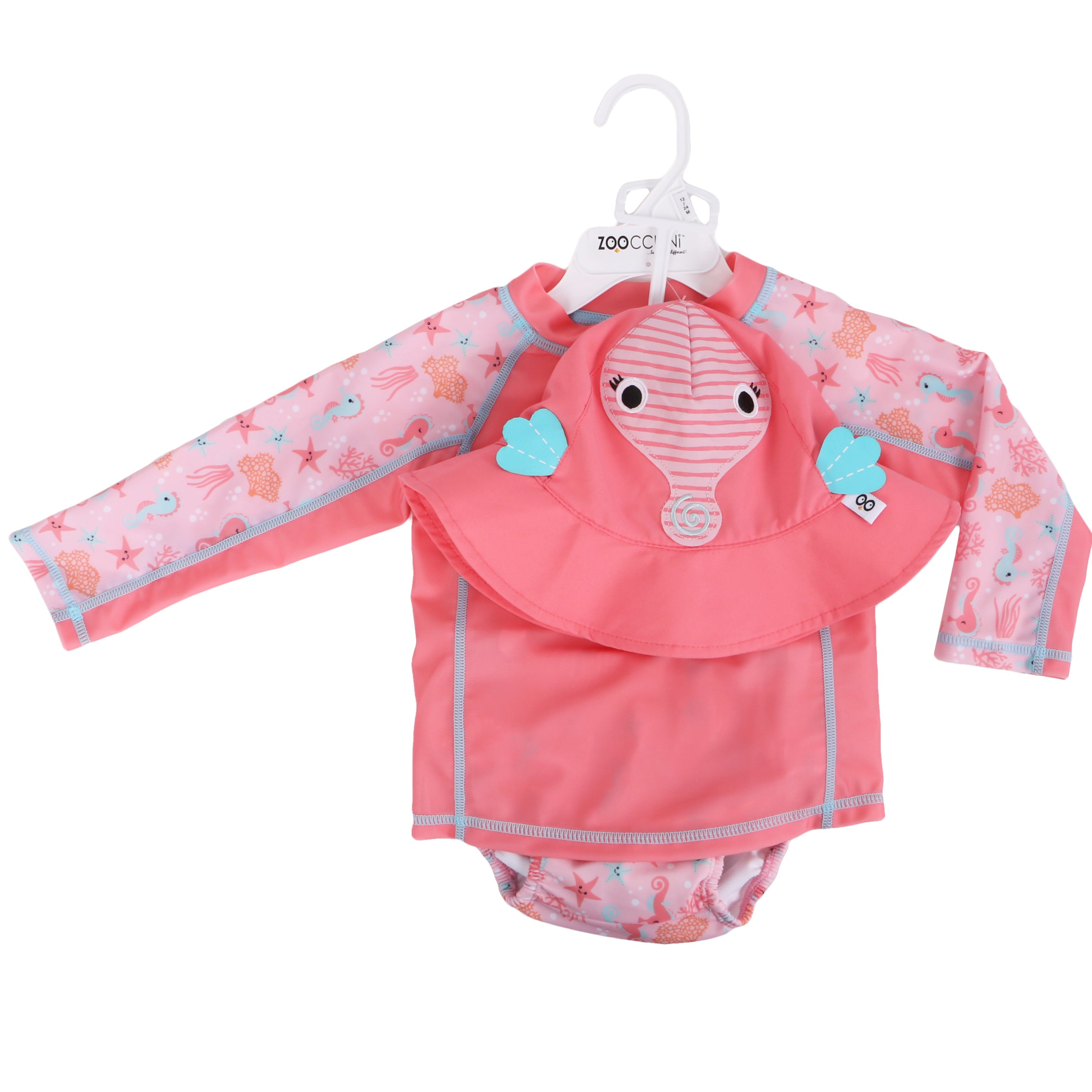 Zoocchini - Baby Swim Set – Rash Guard Top, Swim Diaper & Sun Hat - (12-24M)