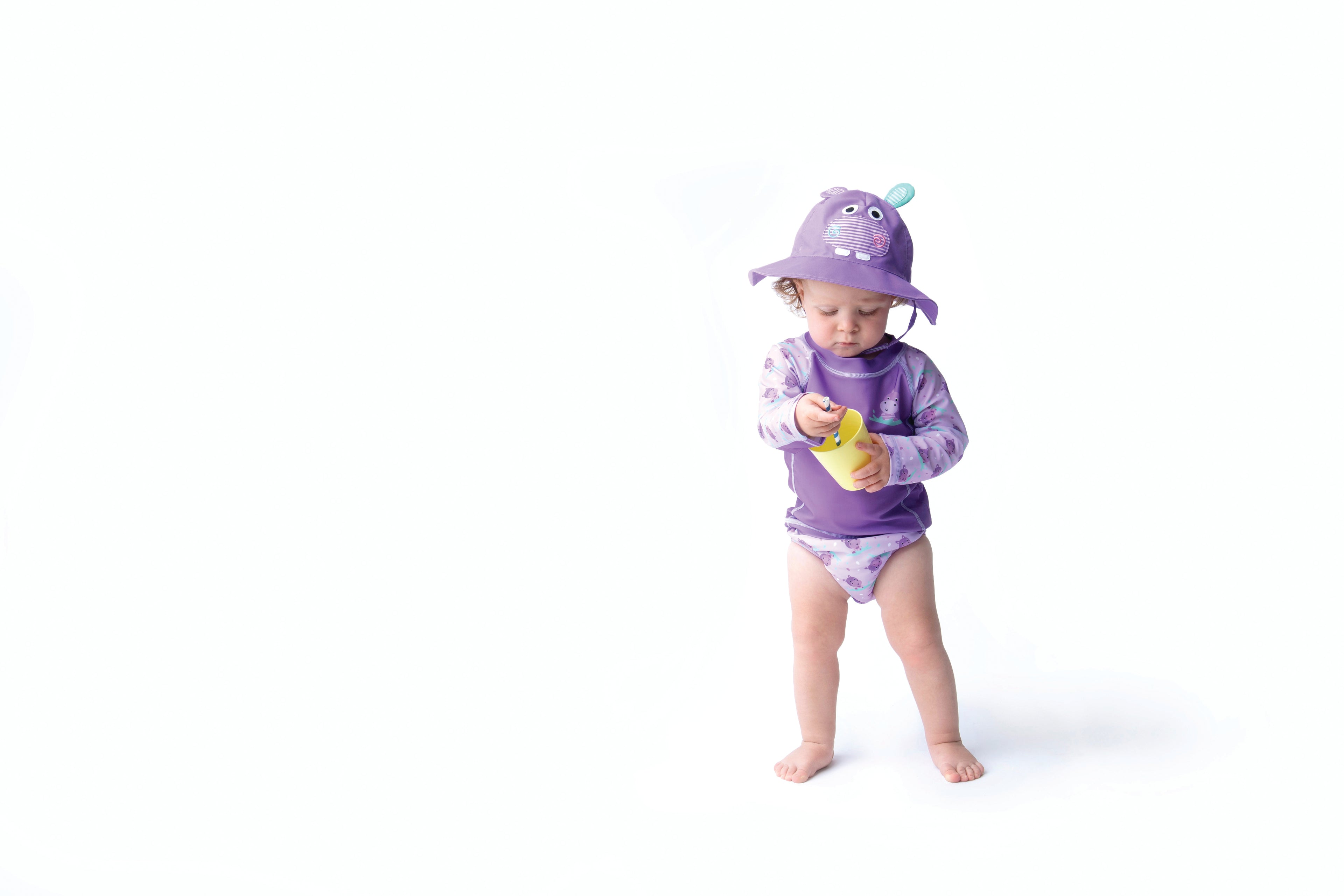 Zoocchini - Baby Swim Set – Rash Guard Top, Swim Diaper & Sun Hat - (12-24M)