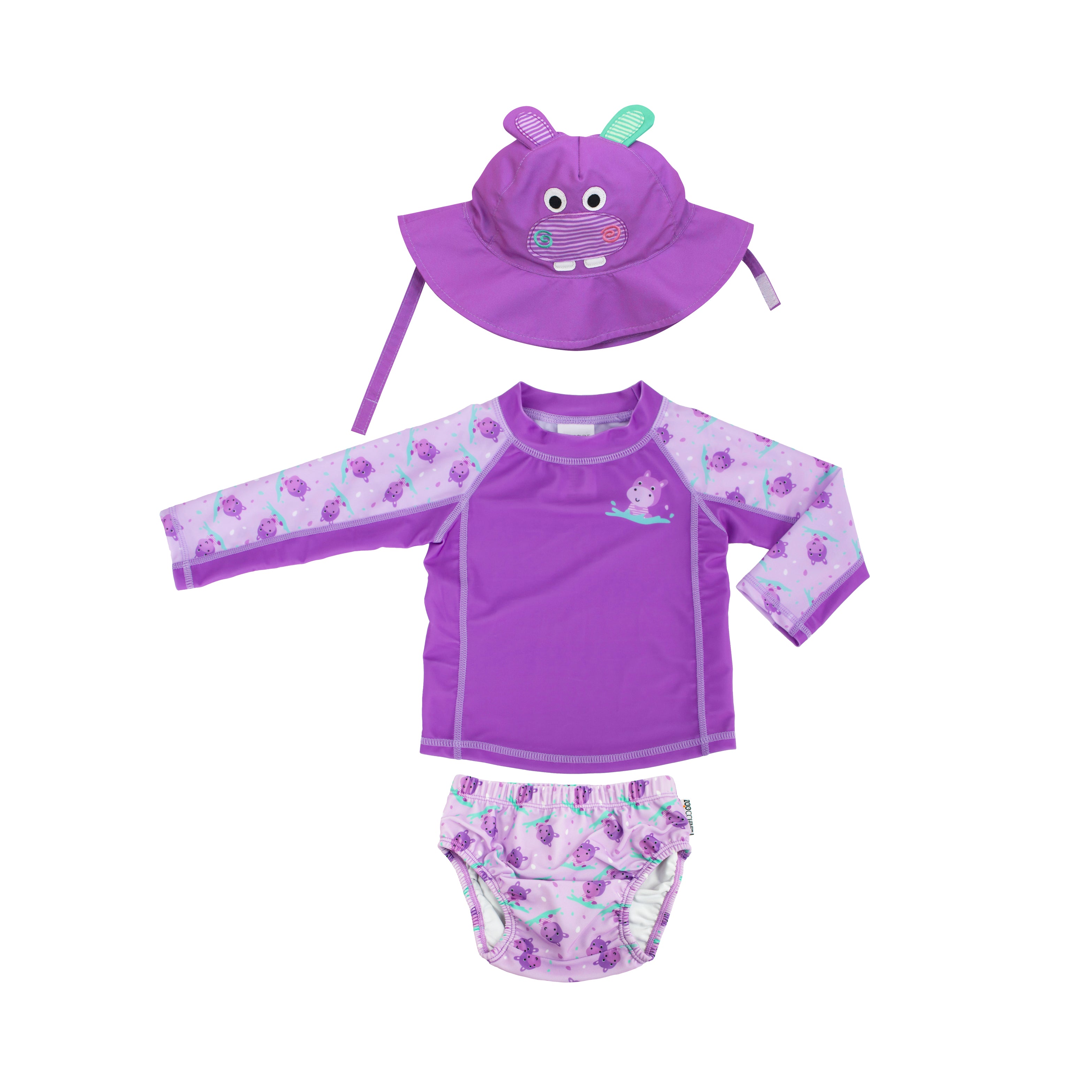 Zoocchini - Baby Swim Set – Rash Guard Top, Swim Diaper & Sun Hat - (12-24M)