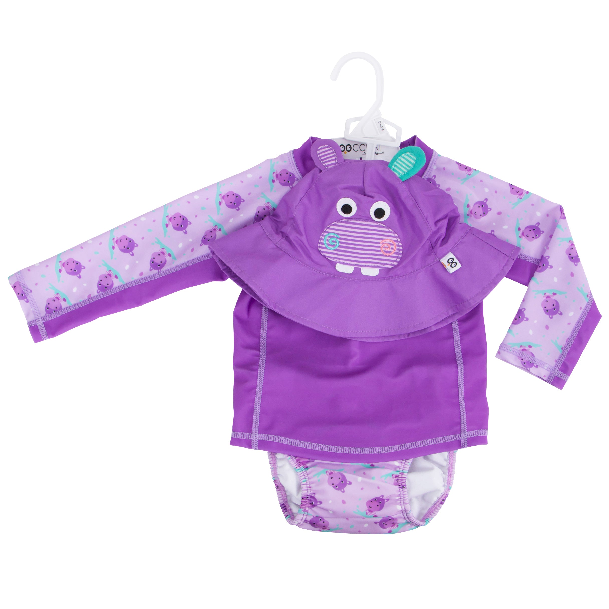 Zoocchini - Baby Swim Set – Rash Guard Top, Swim Diaper & Sun Hat - (12-24M)