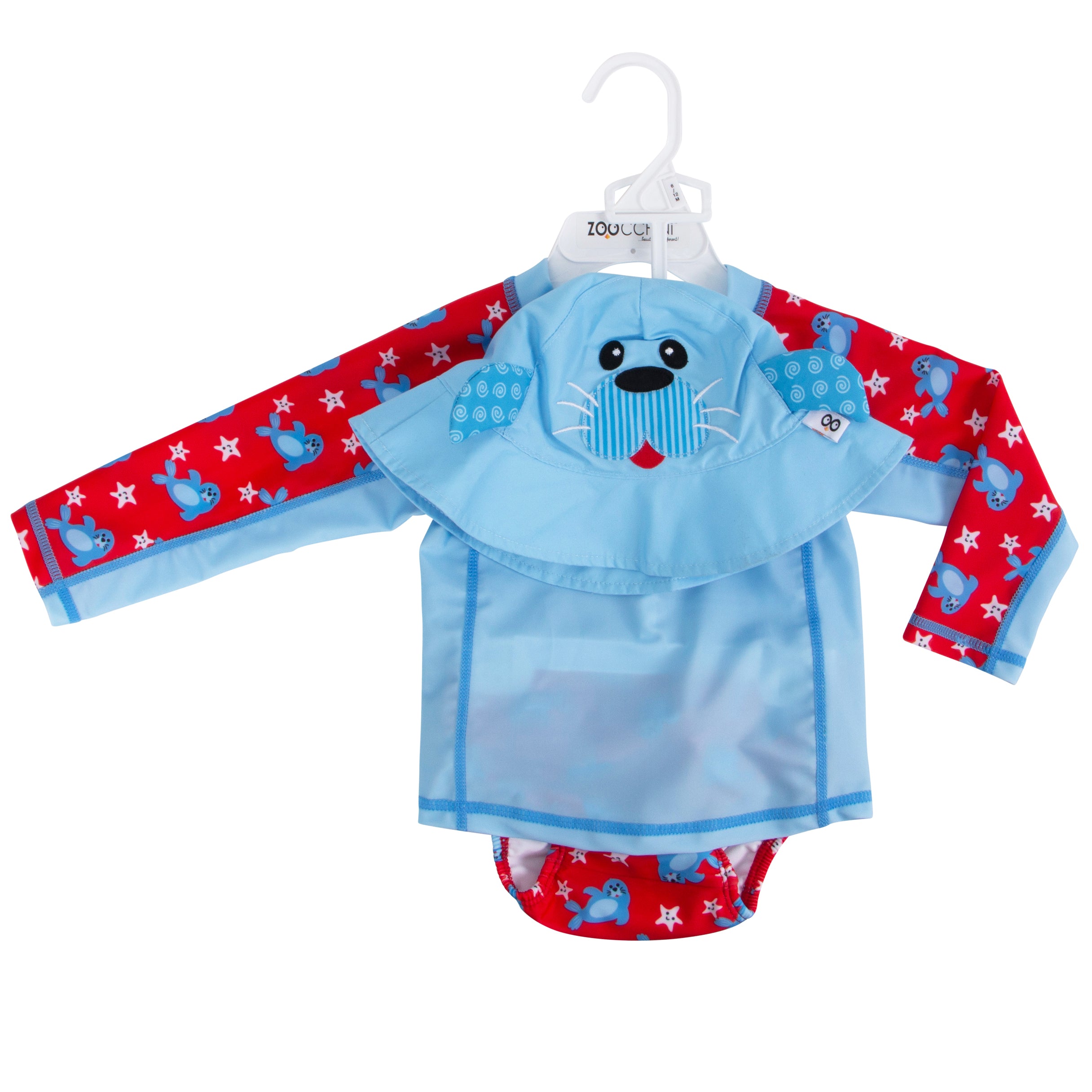 Zoocchini - Baby Swim Set – Rash Guard Top, Swim Diaper & Sun Hat - (12-24M)