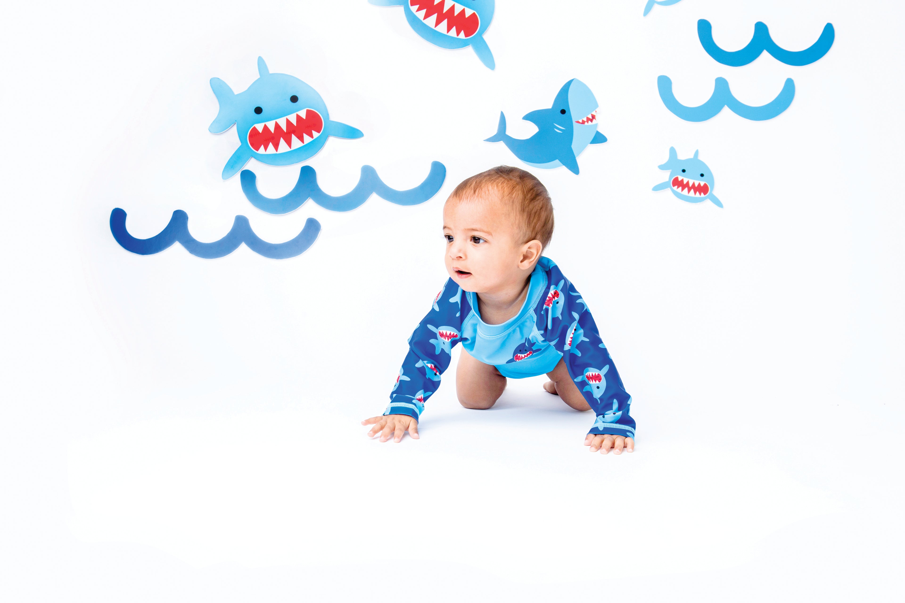 Zoocchini - Baby Rash Guard Long Sleeved Swim Top - Sherman the Shark