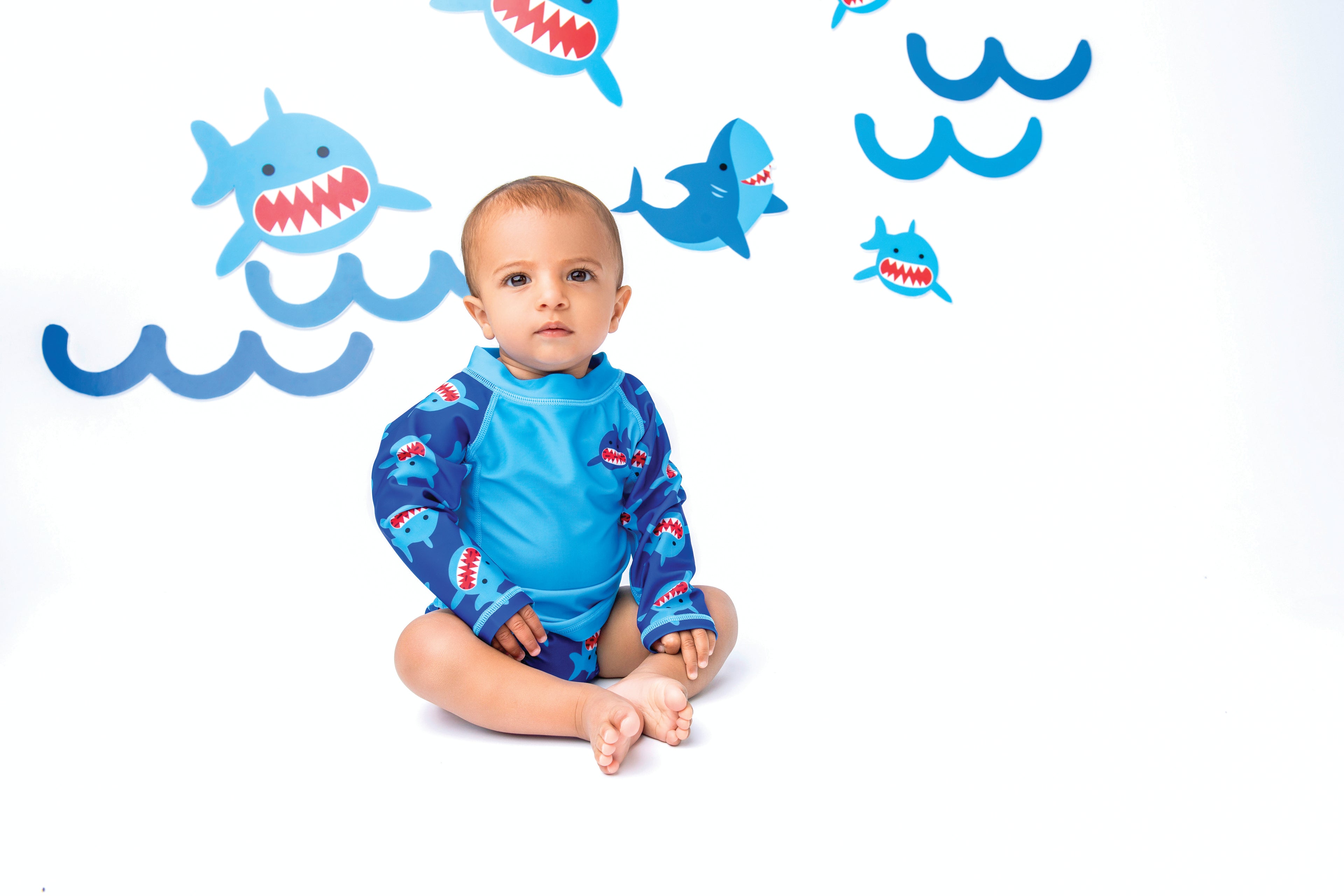 Zoocchini - Baby Rash Guard Long Sleeved Swim Top - Sherman the Shark