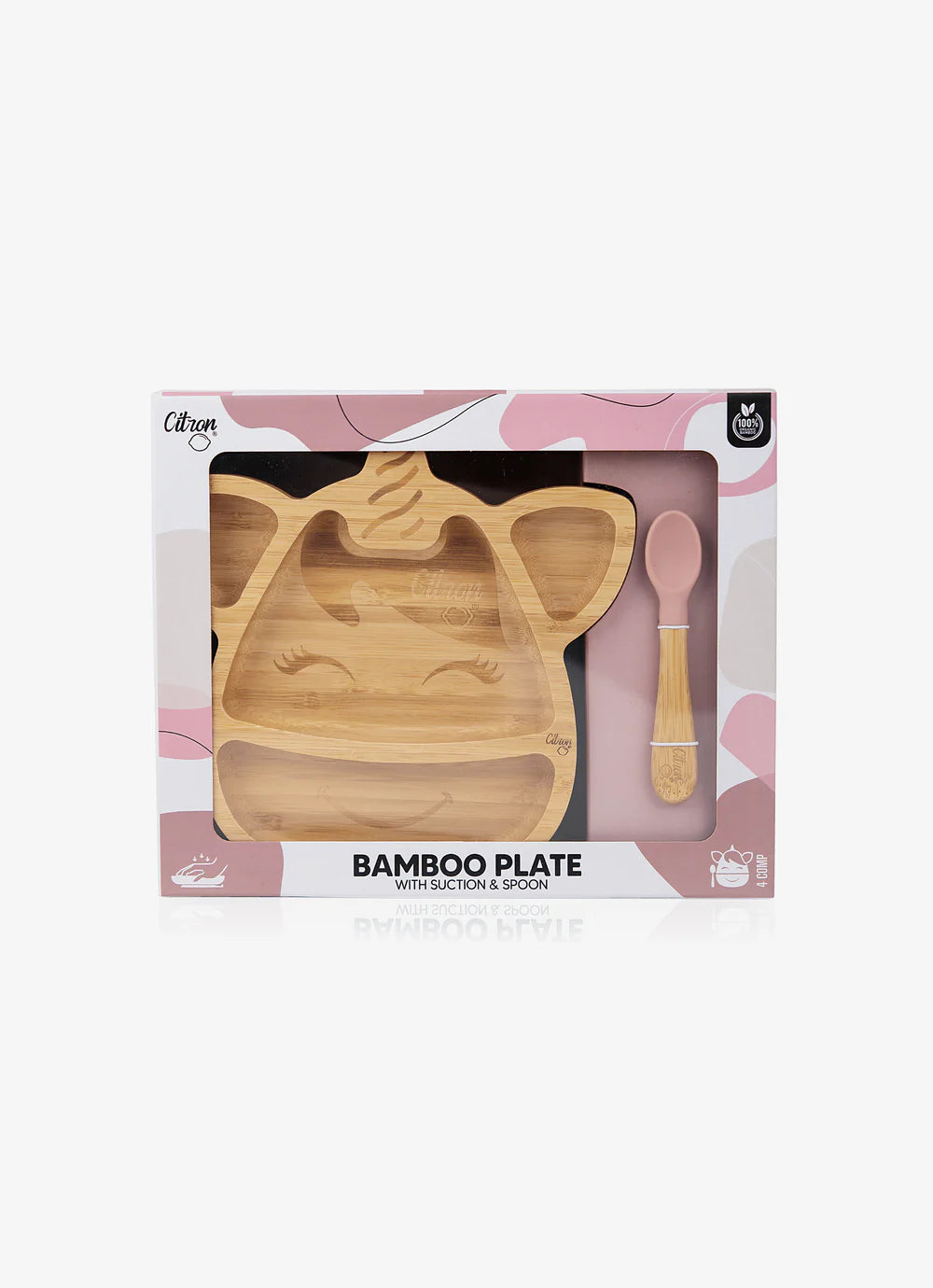 Citron Organic Bamboo Plate Suction + Spoon Blush Pink