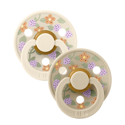 BIBS x Liberty - Colour Strawberries and Cream Latex Size 2 Ivory Mix Round Nipple (2-pack)
