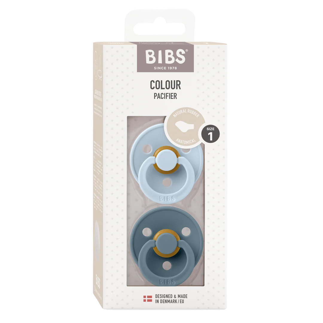 BIBS - Colour Latex Size 1 Anatomical Baby Blue/Petrol  (2-pack)