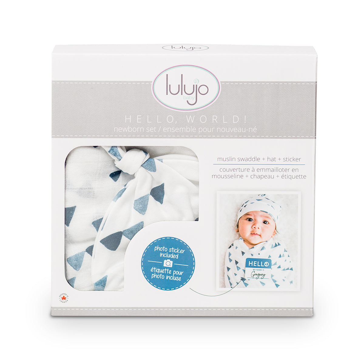 Lulujo Hello World Set (Bamboo Hat + Swaddle blanket)