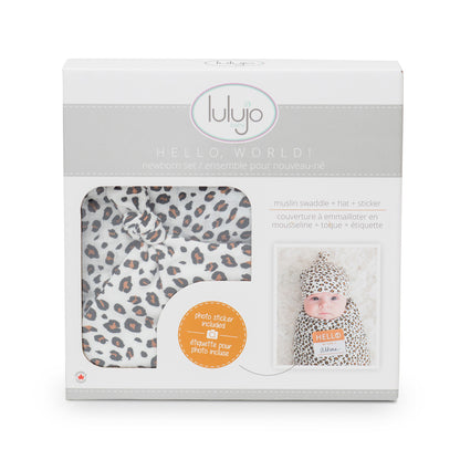 Lulujo Hello World Set (Bamboo Hat + Swaddle blanket)