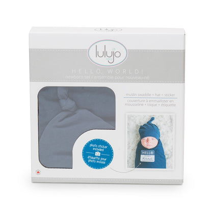 Lulujo Hello World Set (Bamboo Hat + Swaddle blanket)