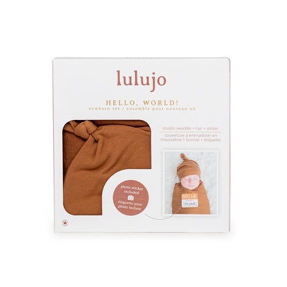 Lulujo Hello World Set (Bamboo Hat + Swaddle blanket)