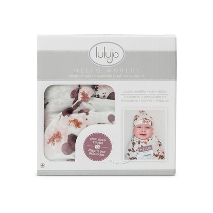 Lulujo Hello World Set (Bamboo Hat + Swaddle blanket)