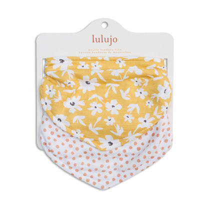 Lulujo Bandana Bibs (2-Pack) - Yellow Wildflowers / Dots