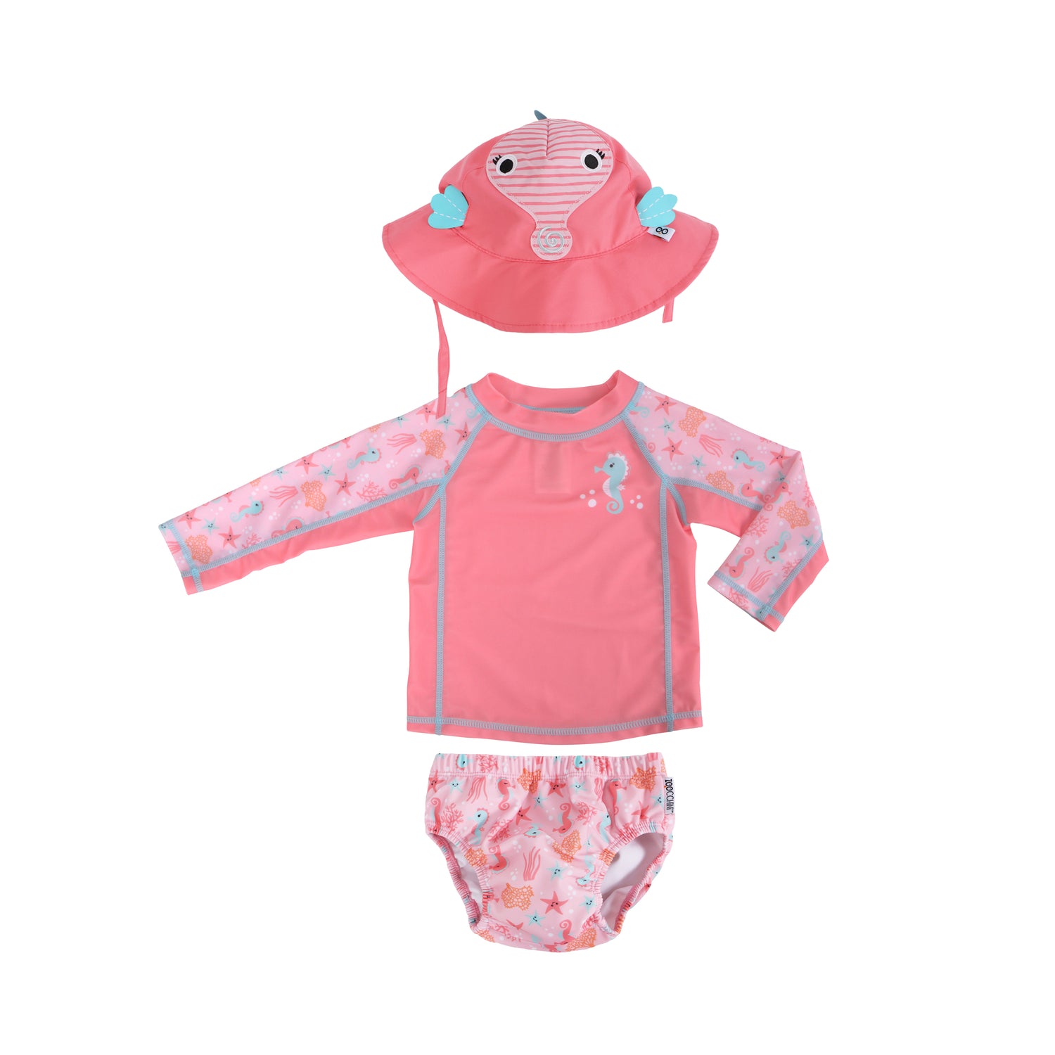 Zoocchini - Baby Swim Set – Rash Guard Top, Swim Diaper &amp; Sun Hat - (12-24M)