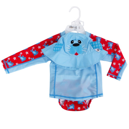 Zoocchini - Baby Swim Set – Rash Guard Top, Swim Diaper &amp; Sun Hat - (12-24M)