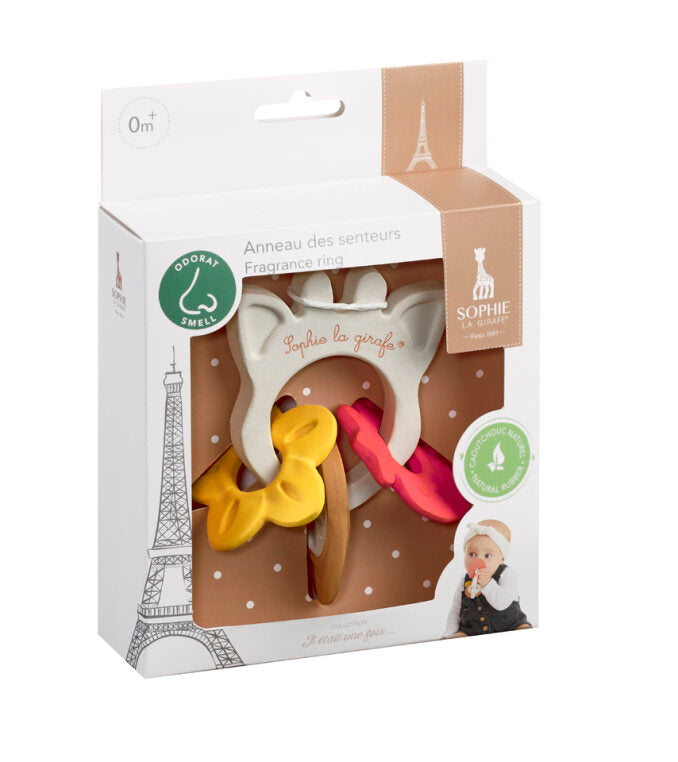 Sophie la girafe SLG Fragrances Ring, a baby teether toy with a giraffe design.