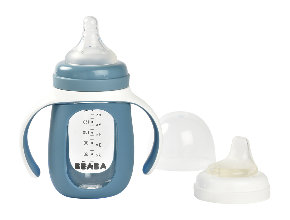 Beaba 2-in-1 Learning Bottle 210ml + Silicone Sleeve, Care: Washing by hand is recommended 