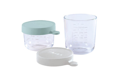 Beaba Conservation Jar Glass Set of 2 150ml / 250ml Airy Green/ Light Mist Color