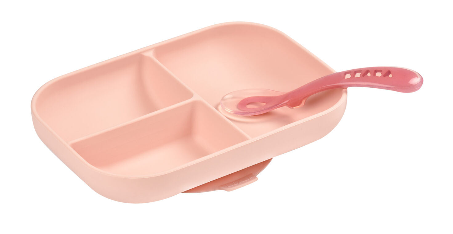 Beaba Silicone Suction Divided Plate Pink Color