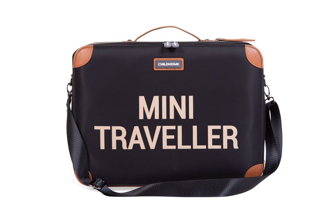 Childhome Mini Traveller Kids Suitcase - Black Gold Front View