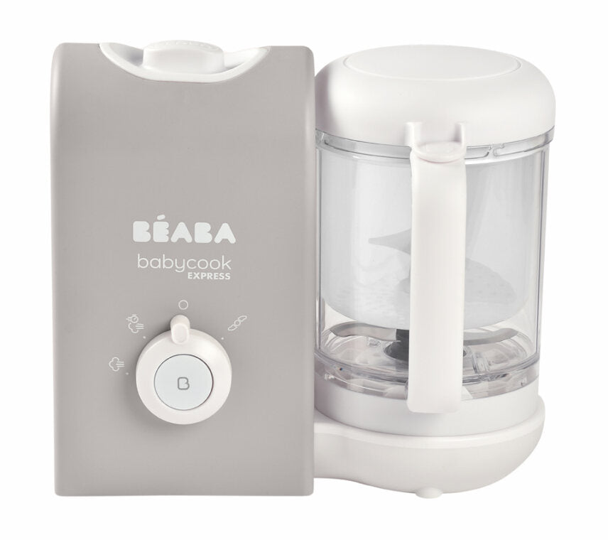 Beaba Babycook Express Velvet Grey,  large water tank opening with magnetic lid and clear water level marks. 