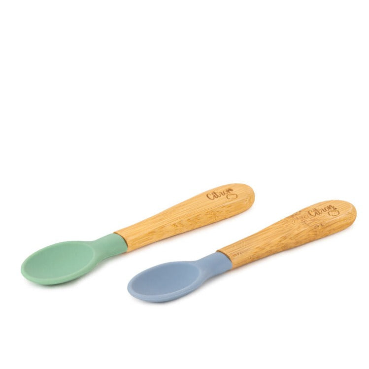 Citron Organic Bamboo Spoons Set of 2 Green/Dusty Blue Color