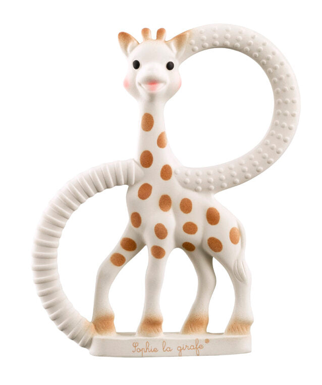 Sophie la Girafe teething ring made from 100% natural rubber with multiple textures for chewing