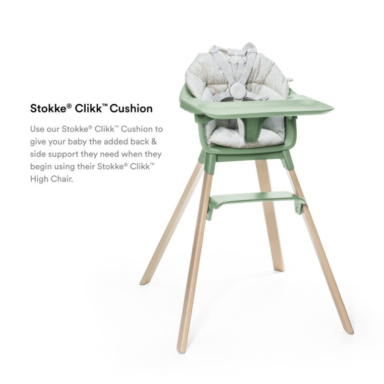 Stokke Clikk Cushion in use on a Stokke Tripp Trapp Chair