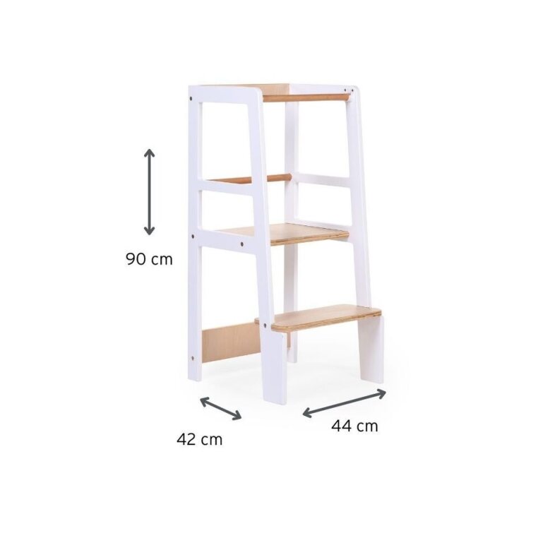 Childhome Learning Tower - White Natural with Dimensions