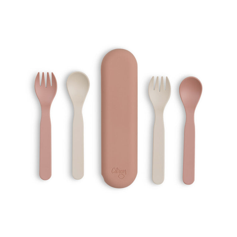 Citron 2022 PLA Cutlery Set of 2 and Case Pink/ Cream Color