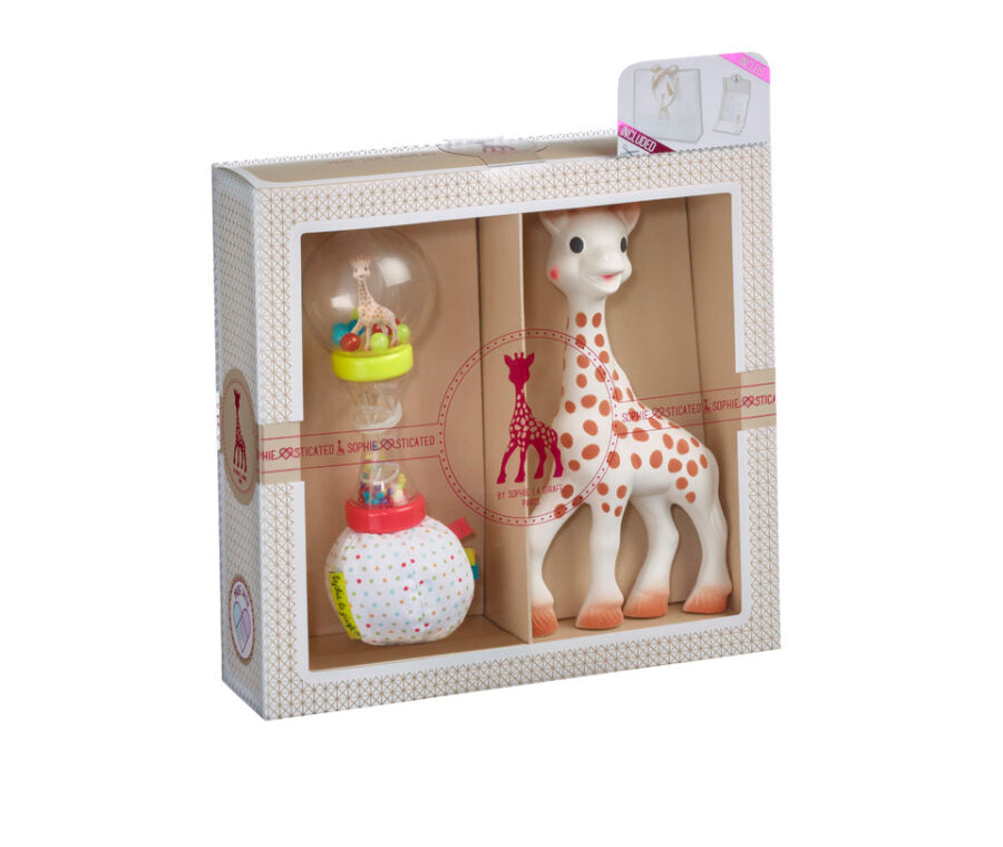 Sophie la girafe Sophiesticated Classical Composition 4 Gift Set with soft maracas and Sophie the giraffe.