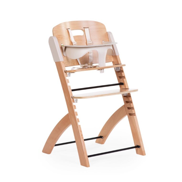 Childhome Evosit High Chair (Natural) - Side view of the high chair showcasing its adjustable backrest and comfortable seat fabric.