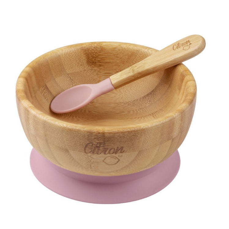 Citron Organic Bamboo Bowl 300ml Suction + Spoon Blush Pink Color