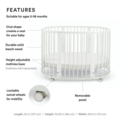 Stokke Sleepi Bed in oval shape with curved edges for a cozy feel.