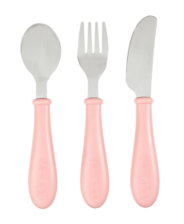 Beaba Stainless Steel Training Cutlery Old Pink Color