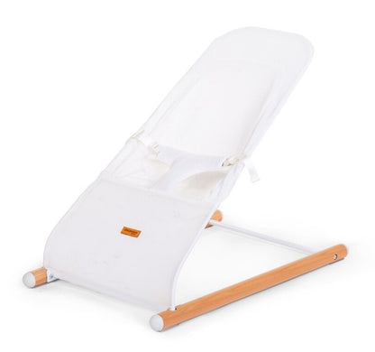 Childhome Evolux Bouncer (Natural White) - White and beige ergonomic baby bouncer with adjustable backrest.