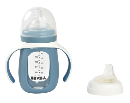 Beaba 2-in-1 Learning Bottle 210ml + Silicone Sleeve,  easy grip for little ones, they can be removed afterwards if needed.