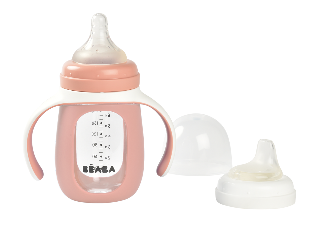 Beaba 2-in-1 Learning Bottle 210ml + Silicone Sleeve, 100% watertight: with or without the lid, it doesn&