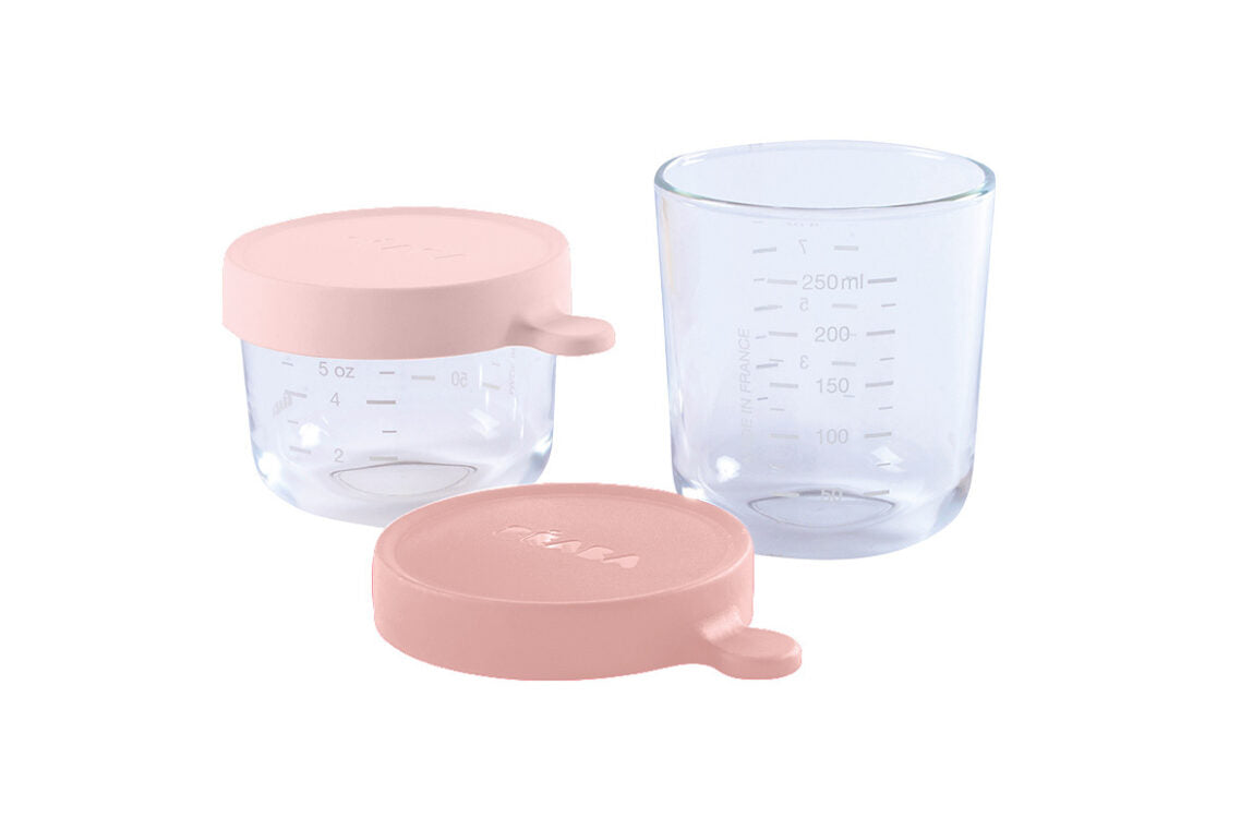 Beaba Conservation Jar Glass Set of 2 150ml / 250ml Pink/Old Pink Color