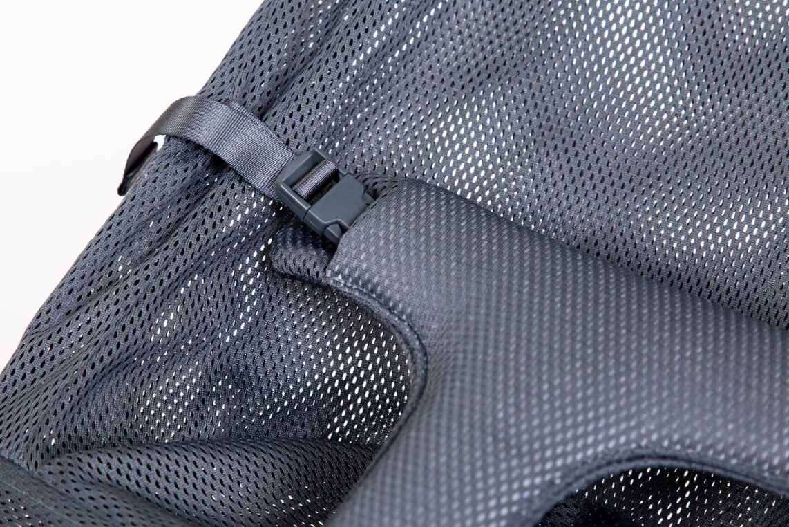 Childhome Evolux Bouncer (Natural Anthracite) - Close-up view of the soft, breathable fabric in natural anthracite color used for the seat of the Childhome Evolux Bouncer.