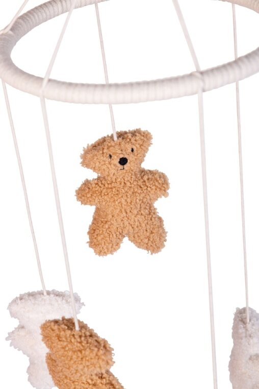 Brown and Ecru Colored Plush Teddy Bears on a Childhome Baby Mobile