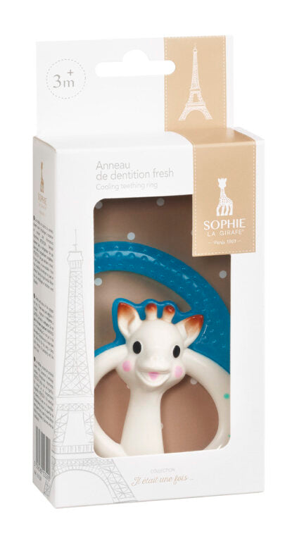 Packaging of Sophie la girafe Il Etait Une Fois Teething Ring Fresh showing its textures