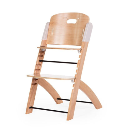 Childhome Evosit High Chair (Natural) - Side view of the adjustable wooden high chair for babies and toddlers, highlighting its sturdy construction and clean lines.