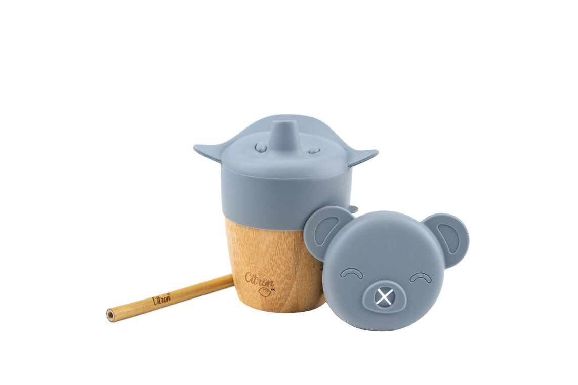 Citron Organic Bamboo Cup W Lids Dusty Blue Color