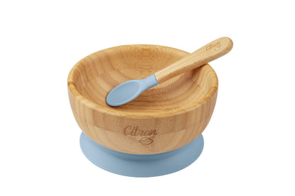 Citron Organic Bamboo Bowl 300ml Suction + Spoon Dusty Blue Color