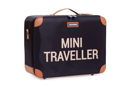 Toddler pulling the Childhome Mini Traveller Kids Suitcase (Black Gold)