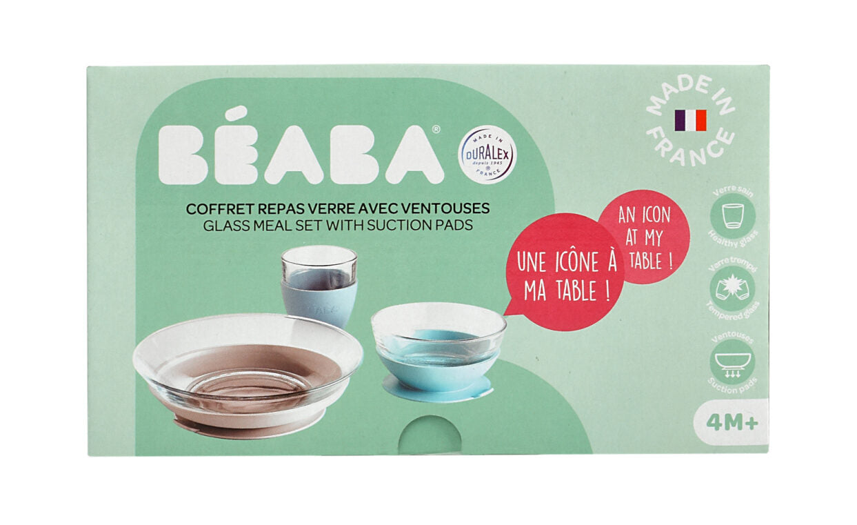 Beaba Glass Meal Set, 1 glass plate + 1 glass bowl + 1 glass beaker. Now available online in UAE